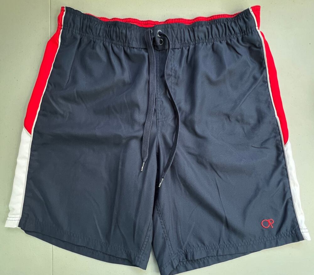 Ocean Pacific OP Swim Trunks Mens L 36-38 Navy Red Drawstring Board Shorts
